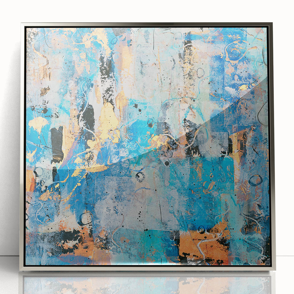 Contemporary Canvas Print - Blue & Gold Abstract Painting