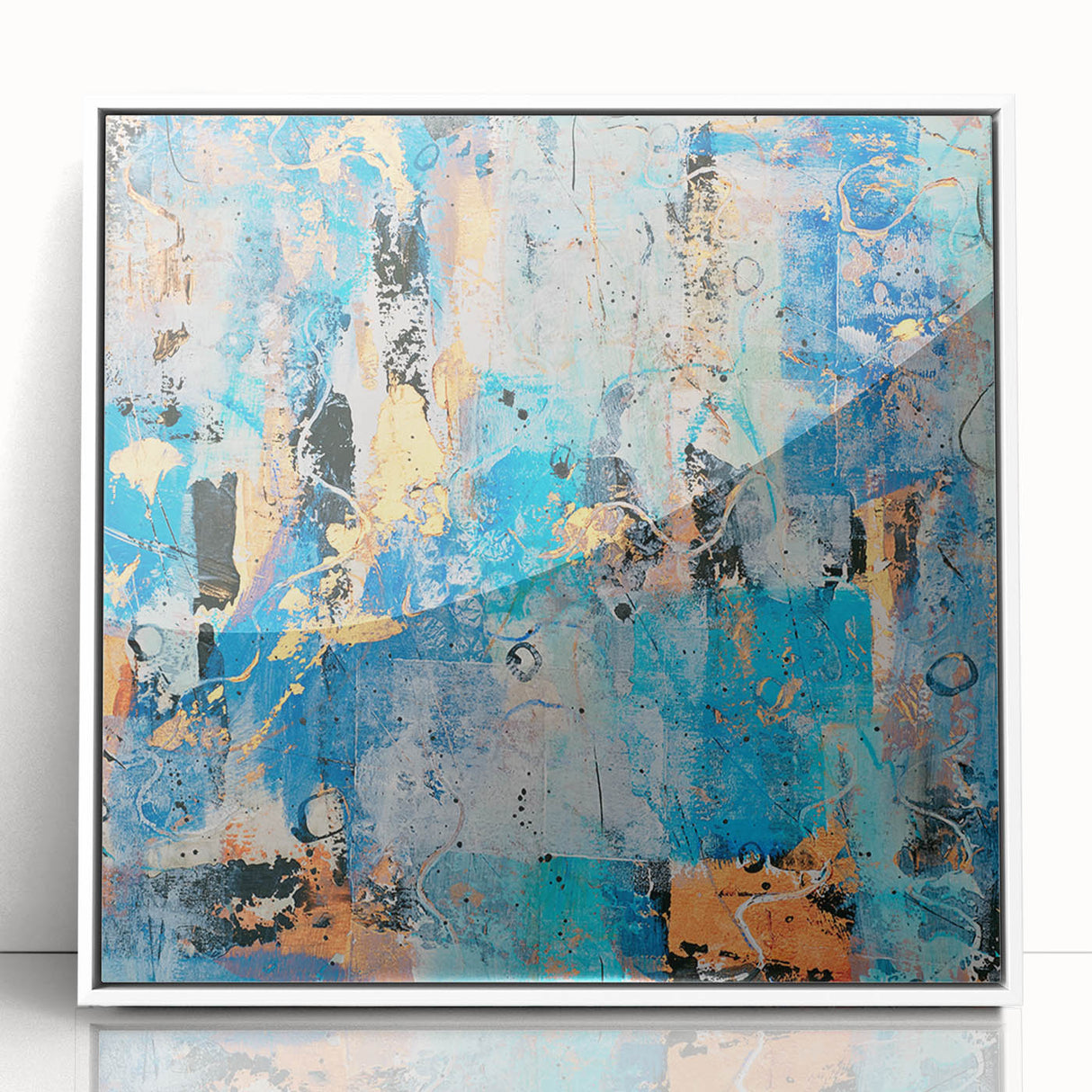 Contemporary Canvas Print - Blue & Gold Abstract Painting