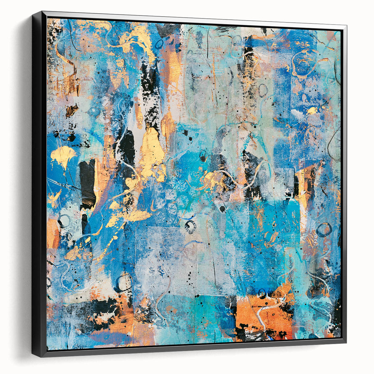 Contemporary Canvas Print - Blue & Gold Abstract Painting