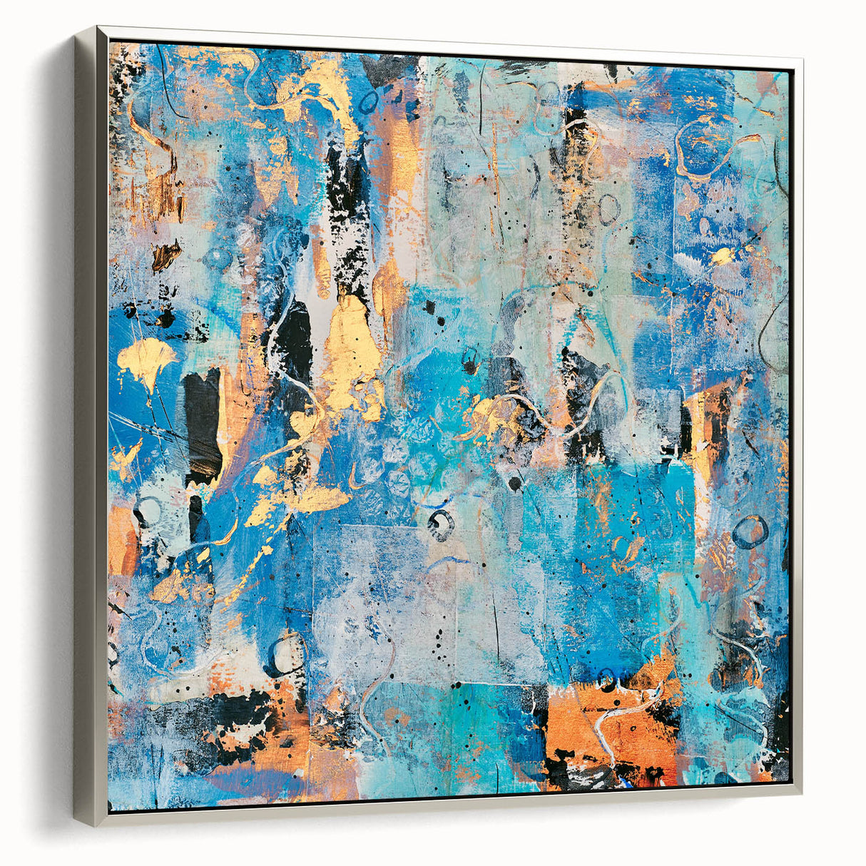 Contemporary Canvas Print - Blue & Gold Abstract Painting