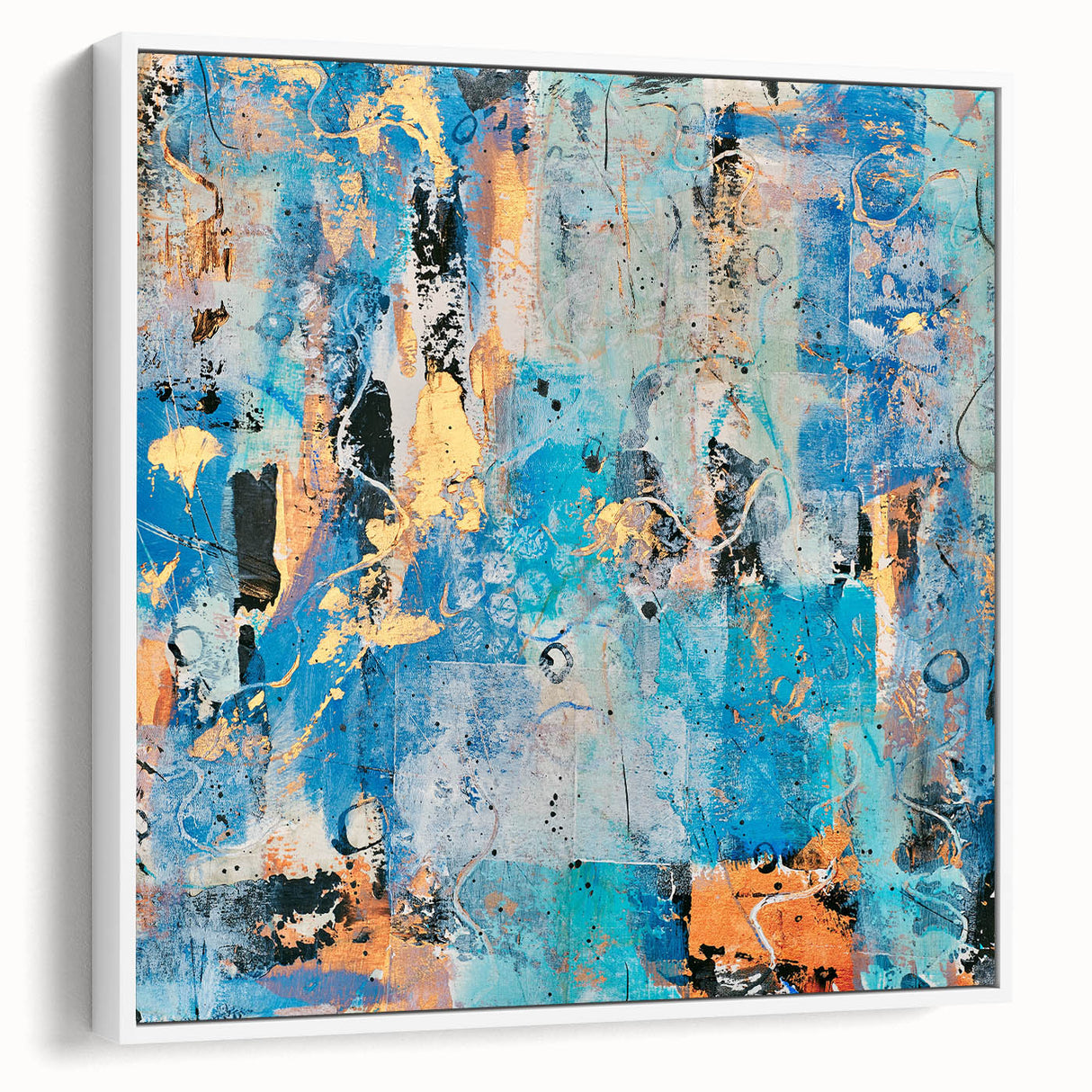 Contemporary Canvas Print - Blue & Gold Abstract Painting