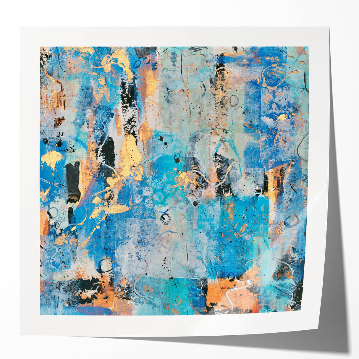 Contemporary Canvas Print - Blue & Gold Abstract Painting