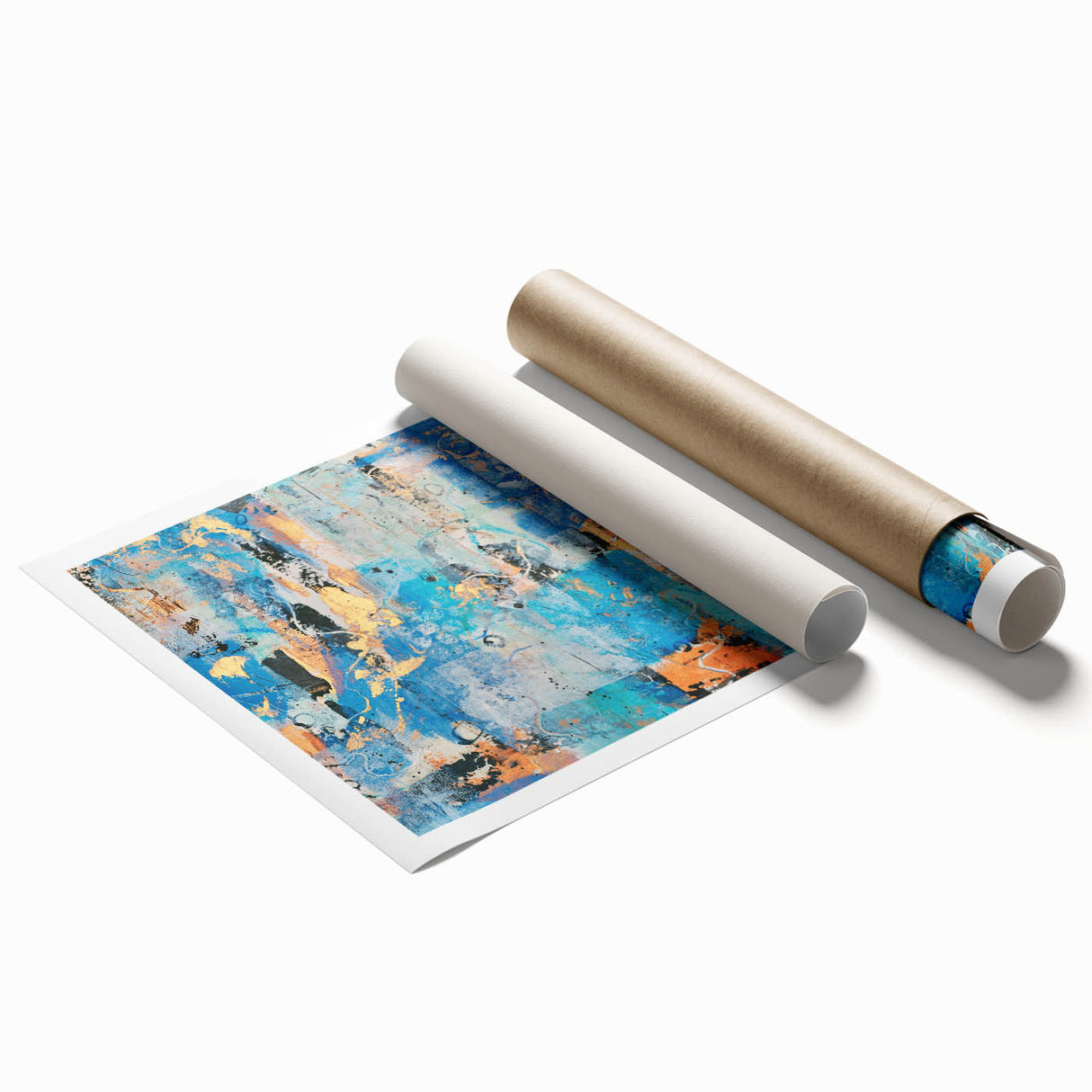 Contemporary Canvas Print - Blue & Gold Abstract Painting