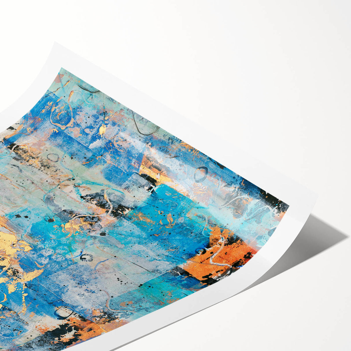 Contemporary Canvas Print - Blue & Gold Abstract Painting