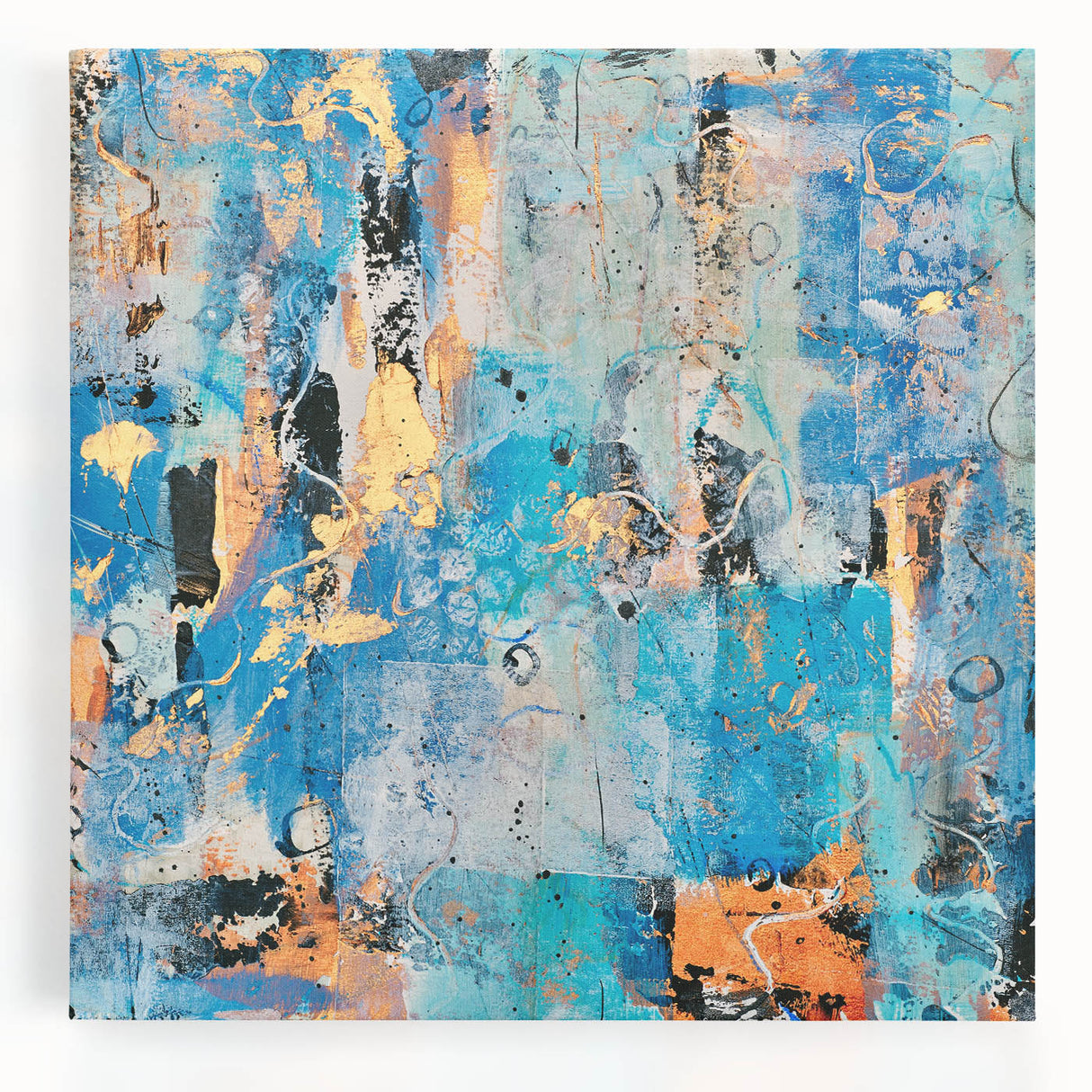 Contemporary Canvas Print - Blue & Gold Abstract Painting