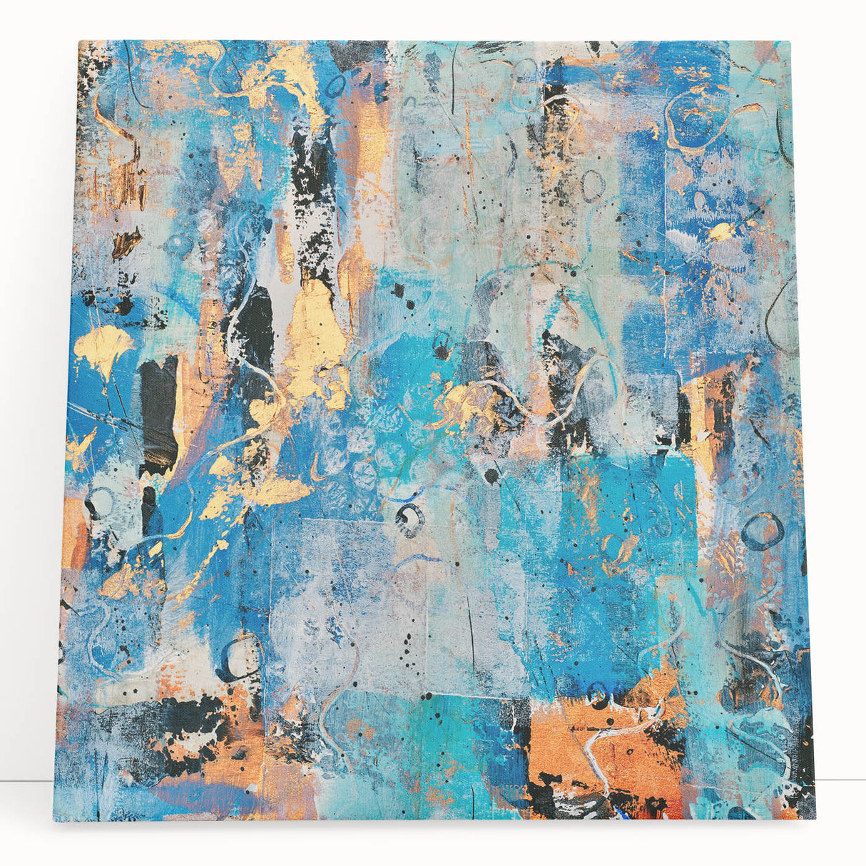 Contemporary Canvas Print - Blue & Gold Abstract Painting