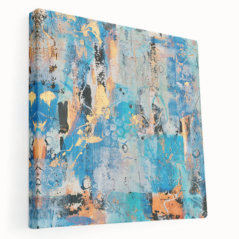 Contemporary Canvas Print - Blue & Gold Abstract Painting