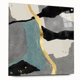 Elegant Gold Divide – Contemporary Abstract Art Piece in Teal & Gray