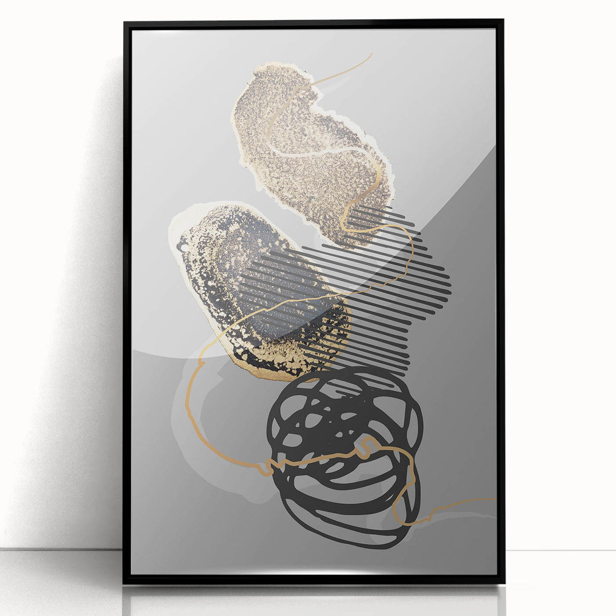 Luxury Abstract Wall Art Collection – Black, Gold & Gray Triptych