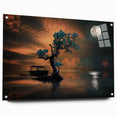 Minimalist Landscape Wall Art – Moonlit Tree and Boat Reflections