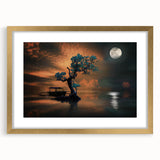 Minimalist Landscape Wall Art – Moonlit Tree and Boat Reflections
