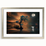 Minimalist Landscape Wall Art – Moonlit Tree and Boat Reflections