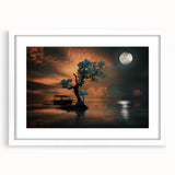 Minimalist Landscape Wall Art – Moonlit Tree and Boat Reflections