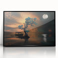 Minimalist Landscape Wall Art – Moonlit Tree and Boat Reflections