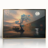 Minimalist Landscape Wall Art – Moonlit Tree and Boat Reflections