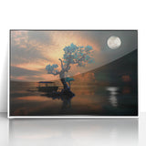 Minimalist Landscape Wall Art – Moonlit Tree and Boat Reflections