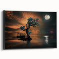 Minimalist Landscape Wall Art – Moonlit Tree and Boat Reflections