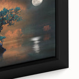 Minimalist Landscape Wall Art – Moonlit Tree and Boat Reflections