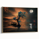 Minimalist Landscape Wall Art – Moonlit Tree and Boat Reflections