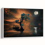 Minimalist Landscape Wall Art – Moonlit Tree and Boat Reflections