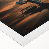 Minimalist Landscape Wall Art – Moonlit Tree and Boat Reflections