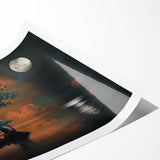 Minimalist Landscape Wall Art – Moonlit Tree and Boat Reflections