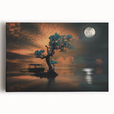 Minimalist Landscape Wall Art – Moonlit Tree and Boat Reflections