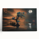 Minimalist Landscape Wall Art – Moonlit Tree and Boat Reflections