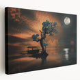 Minimalist Landscape Wall Art – Moonlit Tree and Boat Reflections