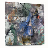 Contemporary Abstract Art – Moody Blue & Green Industrial Painting