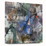 Contemporary Abstract Art – Moody Blue & Green Industrial Painting