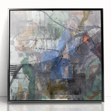 Contemporary Abstract Art – Moody Blue & Green Industrial Painting