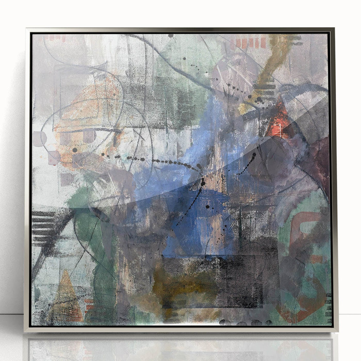 Contemporary Abstract Art – Moody Blue & Green Industrial Painting