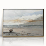 Serene Sunset Wall Art – Tranquil Beach Scene with Sailboats