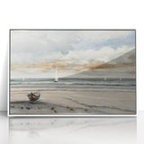 Serene Sunset Wall Art – Tranquil Beach Scene with Sailboats