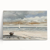 Serene Sunset Wall Art – Tranquil Beach Scene with Sailboats