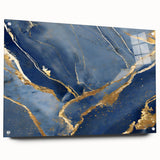 Luxury Fluid Art Print – Navy Blue & Gold Abstract Wall Decor