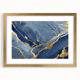 Luxury Fluid Art Print – Navy Blue & Gold Abstract Wall Decor