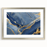 Luxury Fluid Art Print – Navy Blue & Gold Abstract Wall Decor