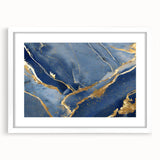 Luxury Fluid Art Print – Navy Blue & Gold Abstract Wall Decor