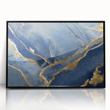 Luxury Fluid Art Print – Navy Blue & Gold Abstract Wall Decor