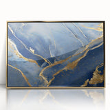 Luxury Fluid Art Print – Navy Blue & Gold Abstract Wall Decor