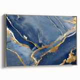 Luxury Fluid Art Print – Navy Blue & Gold Abstract Wall Decor