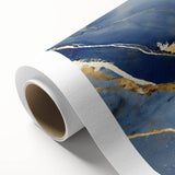 Luxury Fluid Art Print – Navy Blue & Gold Abstract Wall Decor