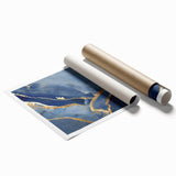 Luxury Fluid Art Print – Navy Blue & Gold Abstract Wall Decor
