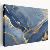 Luxury Fluid Art Print – Navy Blue & Gold Abstract Wall Decor