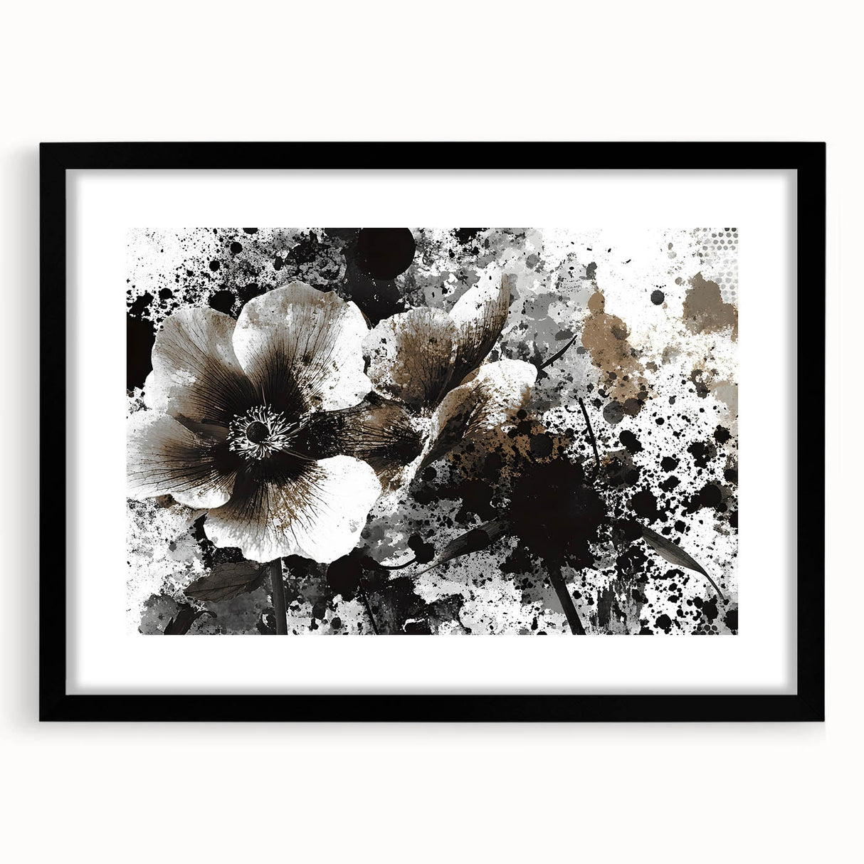Earthen Harmony Abstracts - Neutral Abstract Prints with Floral Style