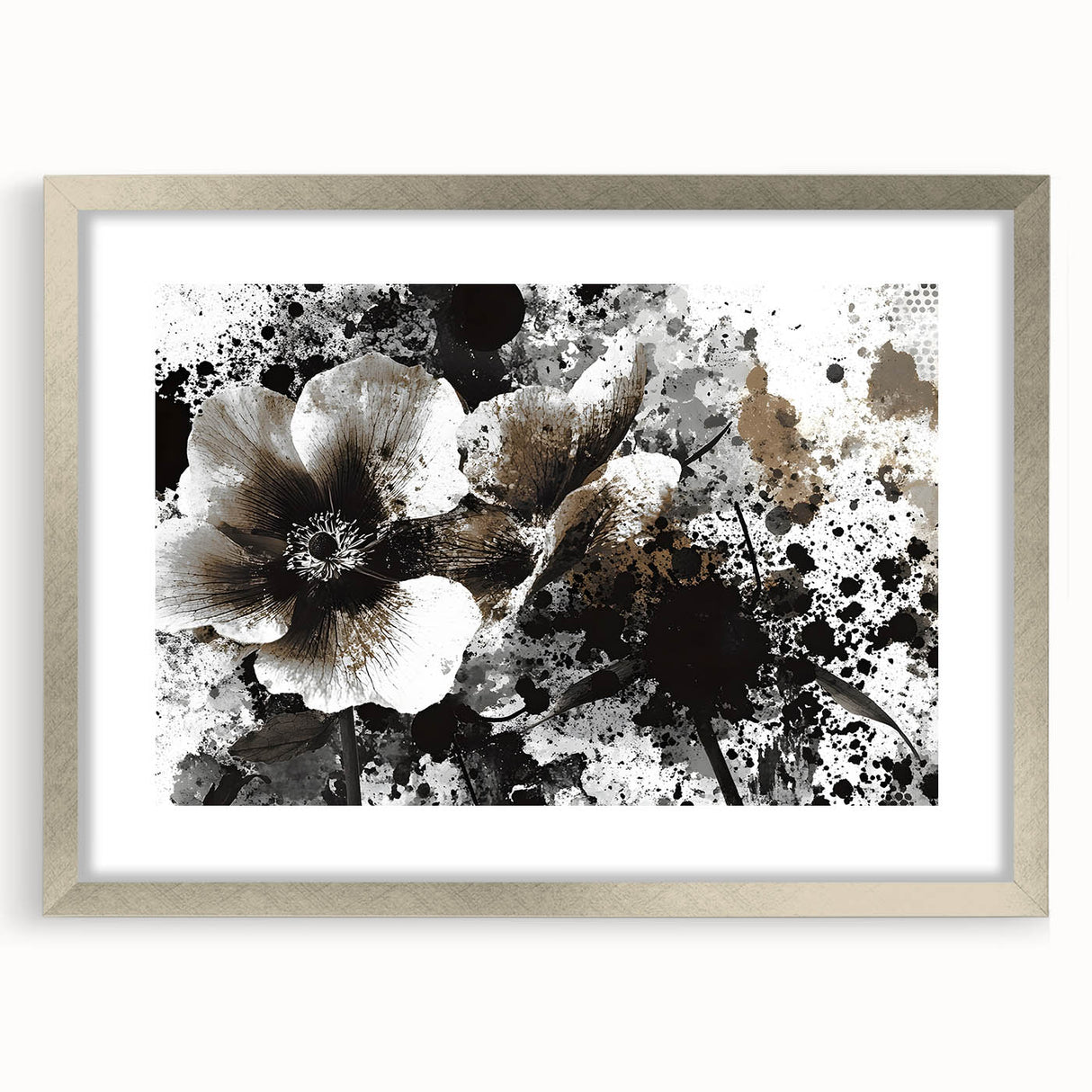 Earthen Harmony Abstracts - Neutral Abstract Prints with Floral Style