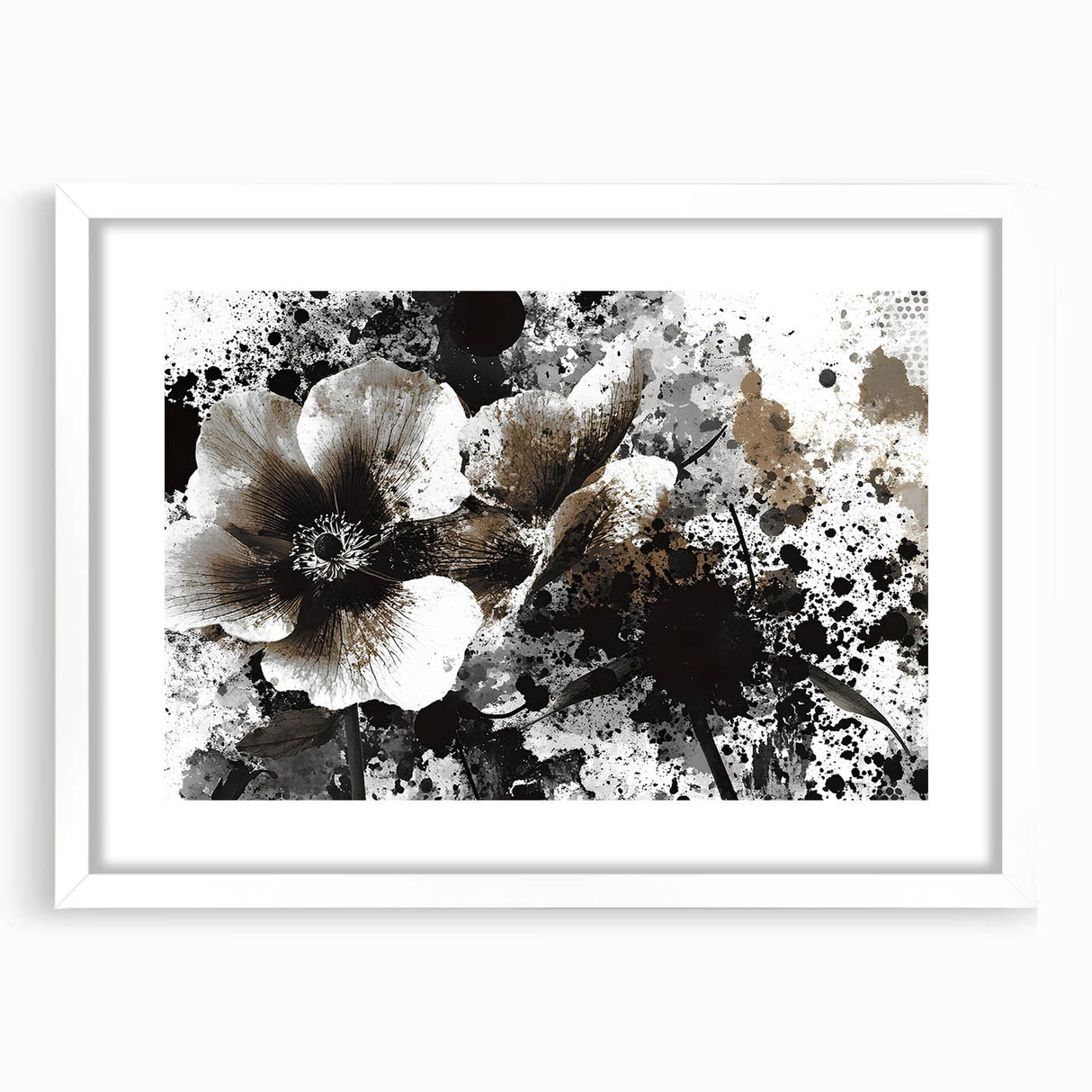 Earthen Harmony Abstracts - Neutral Abstract Prints with Floral Style