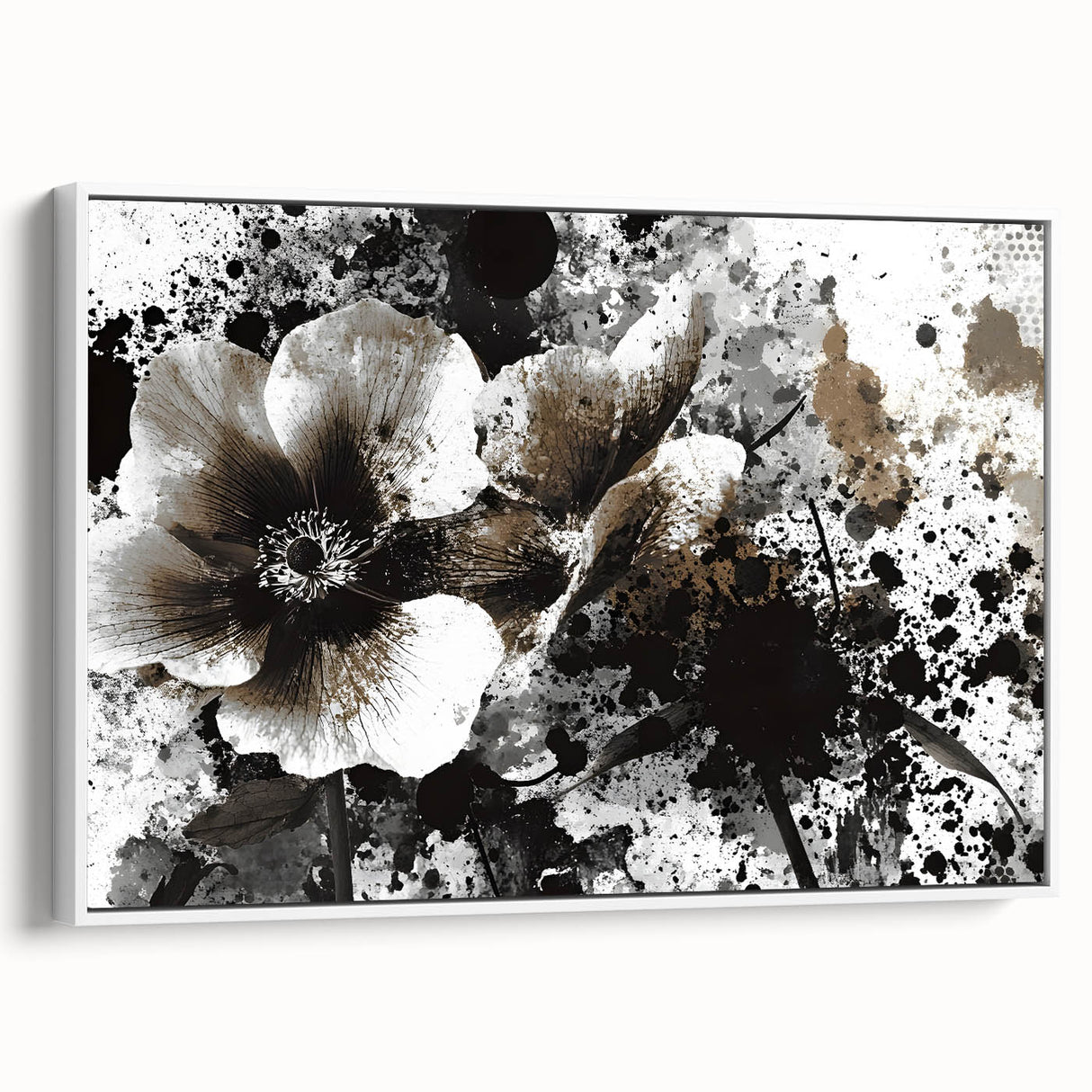 Earthen Harmony Abstracts - Neutral Abstract Prints with Floral Style